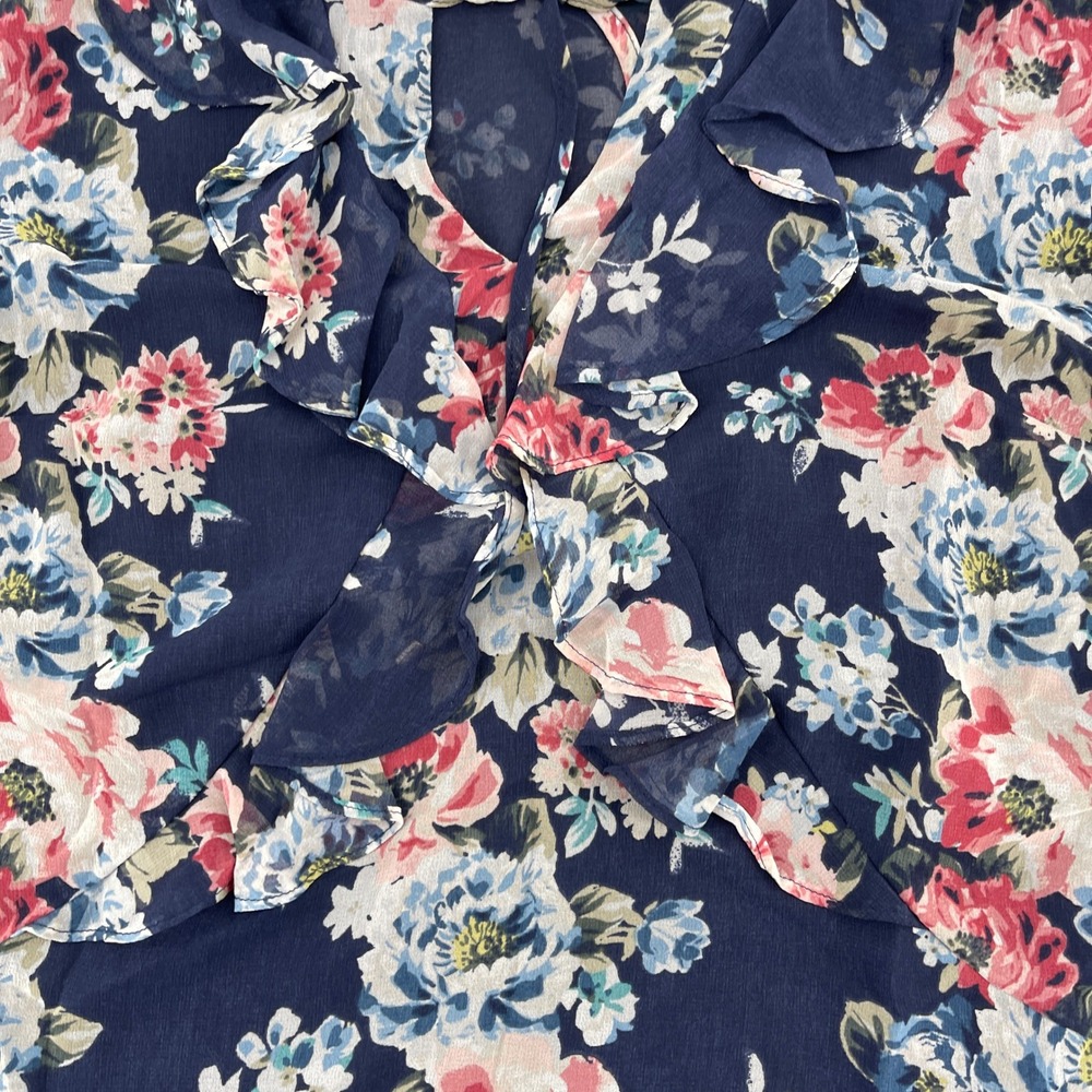 White House Black Market Floral Chiffon Ruffle Long Sleeve Blouse Top Size 8 - Picture 3 of 8